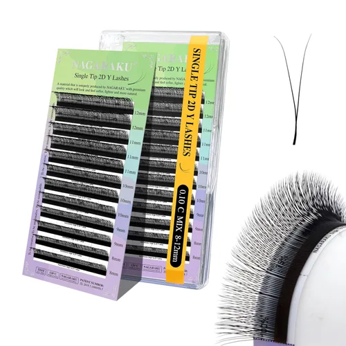 Miniatura 18 de Suministros de extensiones de pestañas NAGARAKU yy, pestañas falsas 0.05mm rizado D, bandeja mixta 8-12mm, prefabricadas 4D, abanico fácil, volumen