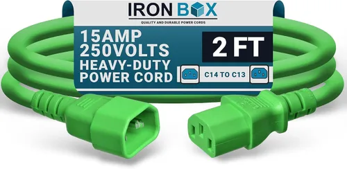 Miniatura 43 de IronBox Electric - Cable de Alimentación C14 a C13 de Servicio Pesado, 15A, 250V, Cable de Extensión para Computadora 14/3 AWG - Cables