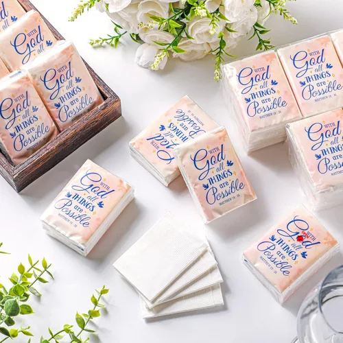 Miniatura 3 de Karenhi Paquetes de pañuelos cristianos para bolsos, paquetes de pañuelos de boda para invitados, versículos de la Biblia, paquetes de pañuelos