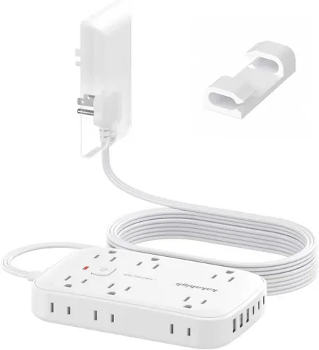 Miniatura 13 de Beige Power Strip with USB Ports - 5 FT Flat Extension Cord, 1625W Decorative Extension Cord with 8 AC Outlet 6 USB, Indoor Use for Beige Cream Desk