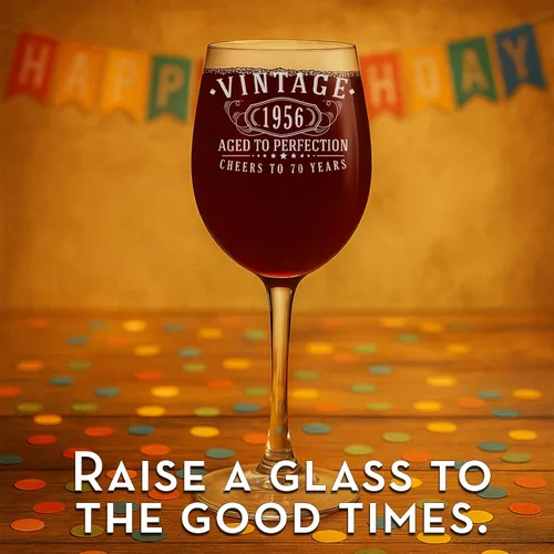 Miniatura 6 de Spotted Dog Company Copa de vino grabada vintage de 16 onzas con tallo de 16 onzas, regalos de feliz cumpleaños 70 para mujeres y hombres, saludos a