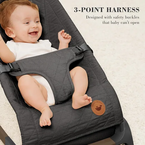 Miniatura 3 de ANGELBLISS Bouncer para bebés, asiento inflable portátil para bebés, asiento hinchable con tela de algodón, vibraciones naturales (antracita)