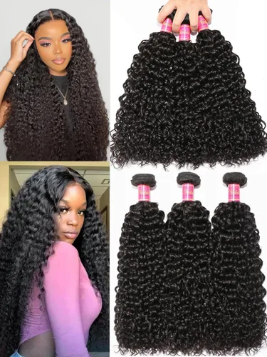 Miniatura 2 de Nadula Cabello humano rizado malasio, 3 paquetes de 12 10 8 pulgadas, 100% sin procesar virgen Jerry extensiones de trama de cabello humano rizado
