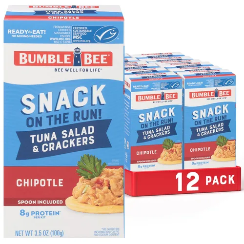 Miniatura 28 de Bumble Bee Snack On The Run - Kit de ensalada de atún original con galletas saladas, paquete de bocadillos de proteína listo para comer, 8g