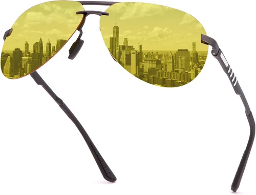 Gafas de conducción de visión nocturna para hombres y mujeres, antirreflejos, lentes polarizadas amarillas, montura de metal piloto