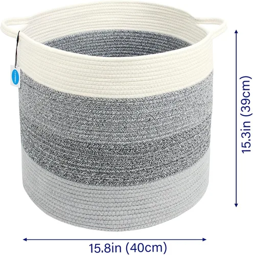 Miniatura 4 de Casaphoria Cesta de almacenamiento de cuerda de algodón para organizar, cesta redonda para mantas, sala de estar, cesta de lavandería tejida