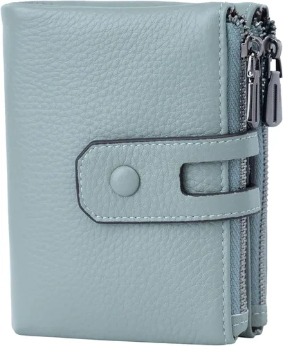 Miniatura 11 de Bveyzi - Billetera pequeña de cuero suave para mujer con bloqueo RFID, tarjetero para damas con doble bolsillo con cremallera