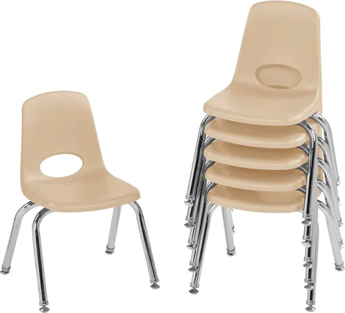 Miniatura 50 de FDP 16" Silla apilable escolar, silla de estudiante apilable con patas de acero cromado y ruedas; para aprendizaje en casa o en el aula - Gris claro