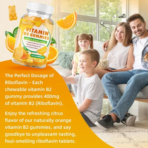 Miniatura 7 de Gomitas de vitamina B2 – Riboflavina de 400 mg para niños y adultos, alivio de la migraña y alivio del dolor de cabeza, veganas, sin azúcar, sabor