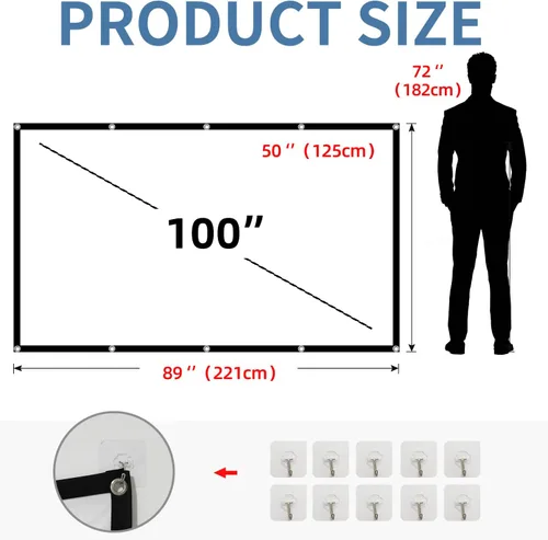 Miniatura 6 de Pantalla para proyector, HUANYINGBJB pantalla de proyector 4K 16:9 HD plegable para proyección frontal y trasera, pantalla de proyección de doble