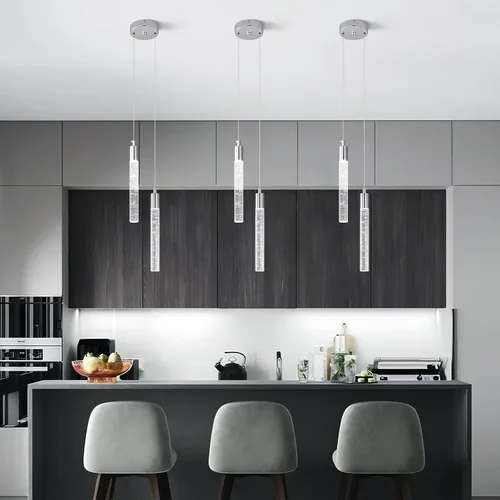 Miniatura 2 de Lámpara moderna colgante de isla de cocina, luz colgante LED regulable, luces colgantes cromadas, mini iluminación colgante de cristal para Cromo