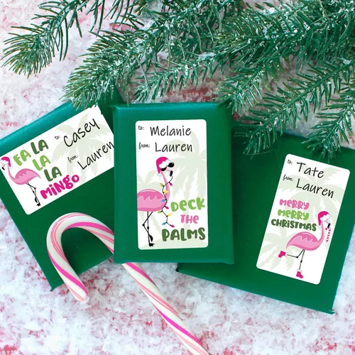 Miniatura 2 de Etiquetas de regalo de Navidad de flamenco rosa, etiquetas de regalo de Navidad tropicales para despegar y pegar, 42