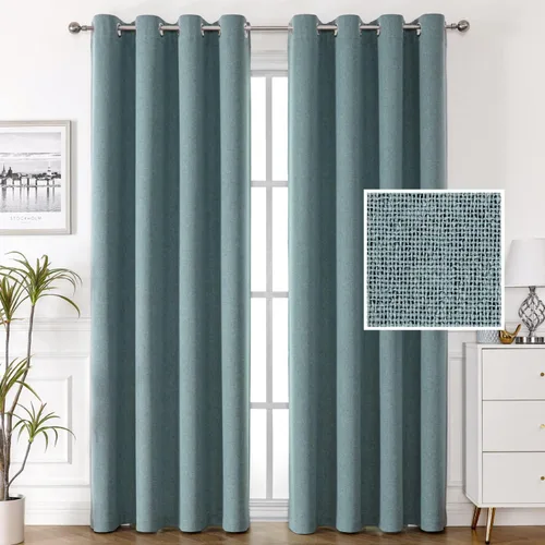 Miniatura 12 de H.VERSAILTEX Cortinas de lino 100% opacas, cortinas térmicas para sala de estar, cortinas de arpillera texturizadas con ojales de lino de doble