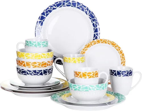 Miniatura 13 de VEWEET, Serie Fiona - Juego de vajilla de 30 piezas para 6 personas, blancos con rayas negras y grises, vajilla de porcelana de platos de postre