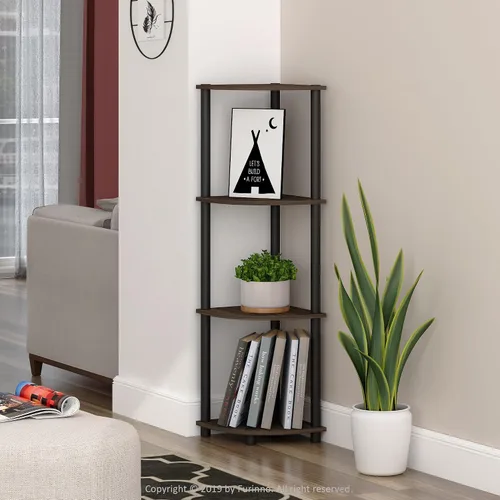 Miniatura 2 de Furinno TURN-N-TUBE - Estantería esquinera de 4 niveles, estantería de esquina para libros, estanterías de exhibición y almacenamiento con estantes
