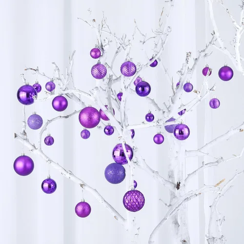 Miniatura 8 de LANGXUN 36 piezas de bolas de decoración de árbol de Navidad moradas, bolas de Navidad, decoración de Navidad 2025, adornos navideños irrompibles