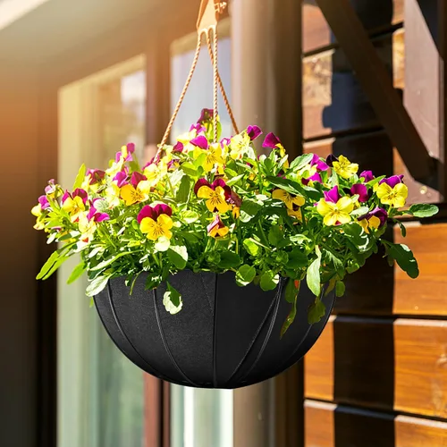 Miniatura 6 de Adnee 4 piezas de 16 pulgadas de tela para macetas de flores de fieltro, cesta colgante de fibra para jardín, maceta colgante de pared, maceta