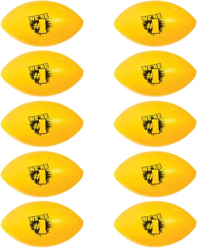 Miniatura 2 de Anderson's Juego de 10 pelotas deportivas de fútbol amarillo y negro con texto en inglés "We Number One", espíritu escolar, día de juego, artículos
