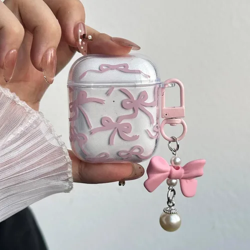 Miniatura 2 de Linda funda para Airpod de 2ª generación para diseño de lazo femenino, diseño de moda, diseño estético a prueba de golpes, funda para auriculares