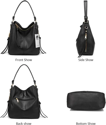 Miniatura 7 de Realer Bolsos Hobo para mujer, de piel sintética, bolso grande con borla, Hobo