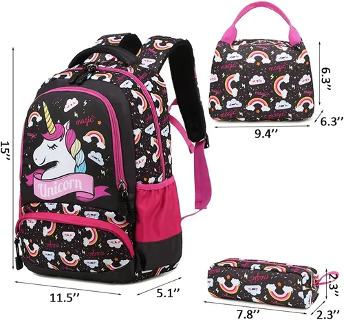 Miniatura 63 de Juego de mochila para niñas y adolescentes, mochila escolar para niños con bolsa para el almuerzo, estuche para lápices, mochilas escolares