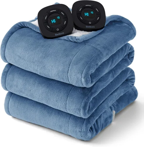 Miniatura 14 de Bedsure - Manta eléctrica con control dual, térmica, tamaño matrimonial, de pelo sintético suave con 10 ajustes de tiempo, 10 ajustes de calor