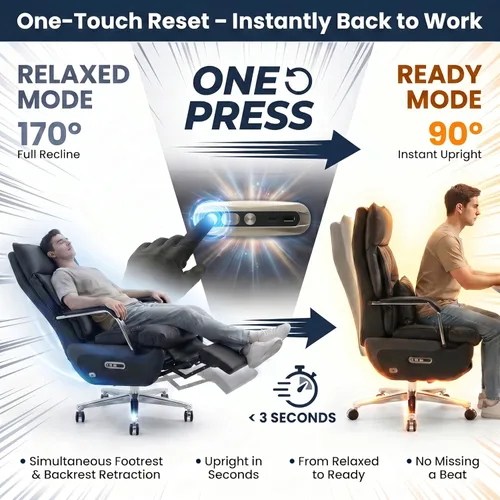 Miniatura 4 de Dual Motor Executive Office Chair with Footrest, One-Touch Reset, 170° Reclining Wide Seat Ergonomic Leather Desk Chair, 450LBS Big and Tall for