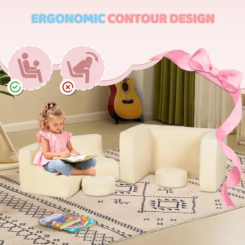 Miniatura 7 de JOYMOR Sofá modular de juegos para niños, juego de sofá de espuma de pana convertible de 6 piezas, fuerte de construcción para niños pequeños