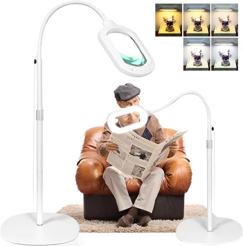 Miniatura 9 de Lupa grande con luz y soporte, lente de vidrio real óptico rectangular de 10X, lámpara de pie de lupa de cuello de cisne ajustable en altura, 5