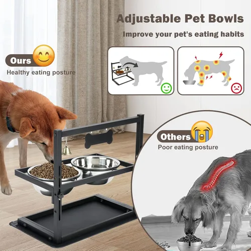 Miniatura 5 de Cuencos elevados con comedero lento para perros grandes y medianos, soporte elevado, ajustable y antideslizante con 2 cuencos de acero inoxidable