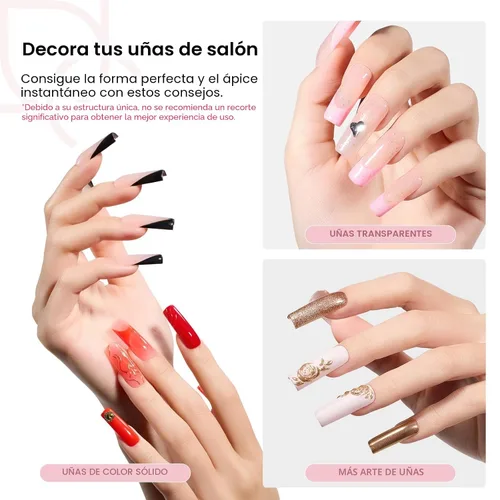 Miniatura 2 de Beetles Tipex - Uñas postizas con ápice instantáneo, 192 uñas, preconstruidas y pregrabadas, largas, cuadradas, fuertes y gruesas, uñas postizas a