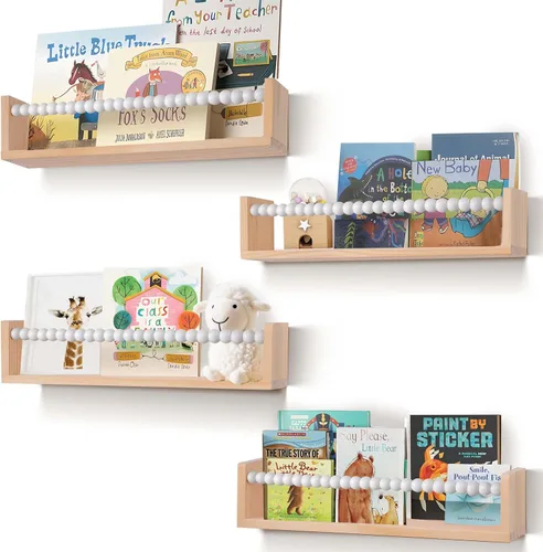 Miniatura 4 de Juego de 4 estantes flotantes blancos para pared para habitación de niños, estantería infantil (juego de 4 blanco)