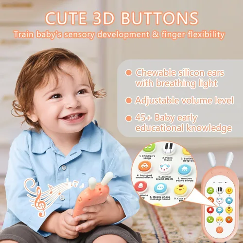 Miniatura 2 de Richgv Regalo de cumpleaños para niña de 1 año, juguete de teléfono celular para bebé, juguetes de aprendizaje sensorial con 12 funciones, juguetes
