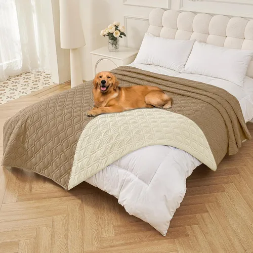 Miniatura 153 de Smiry Funda impermeable para cama de mascota, suave y lavable, para muebles, cama, sofá, reversible, a cuadros (30 x 53 pulgadas, color beige/beige)