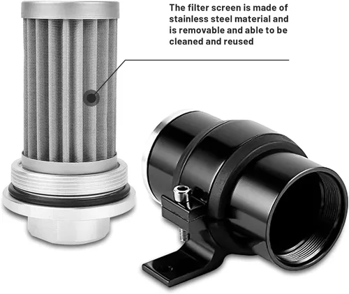 Miniatura 3 de Filtro de combustible de 50 mm 100 micras Filtro de combustible en línea con soporte de montaje de aluminio y llave y adaptador de alto flujo 6AN