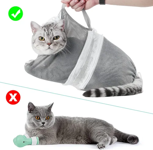 Miniatura 4 de Juego de baño para gatos, 8 piezas, red de ducha para gatos, bozal de malla, cepillo ajustable, cortaúñas, removedor de garrapatas, restricción
