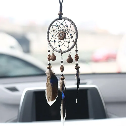 Miniatura 2 de Atrapasueños para automóvil, espejo retrovisor de estilo bohemio hecho a mano, decoración colgante con plumas y cuentas, dije de buena suerte