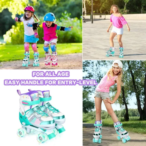 Miniatura 5 de Luyata Patines ajustables para niñas y niños, 4 tamaños de 6 a 12 y 3 a 5 años, patines para niños con 8 ruedas brillantes que se iluminan, 3 Rosa