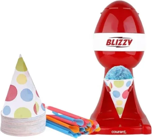 Courant Máquina de hielo afeitado de cono de nieve, máquina de granizado de encimera, perfecta para postres, fiestas de cumpleaños, con conos - rojo