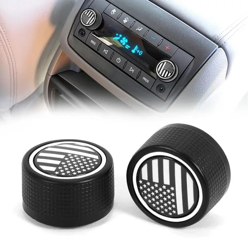 VOFONO Pomo de radio trasero con bandera estadounidense [2 unidades], botones estéreo de repuesto para Chevy Chevrolet Silverado GMC Acadia Sierra