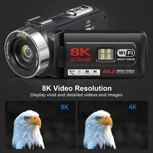 Miniatura 2 de Gcasio 8K 64MP videocámara cámara de vídeo 18X zoom digital YouTube Vlogging Cámara web IR visión nocturna WiFi 3.0 "Videocámaras con pantalla