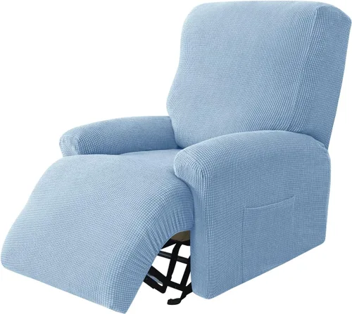 Miniatura 19 de Funda elástica de jacquard para silla reclinable, funda de sofá de poliéster de 4 piezas con bolsillo lateral, lavable a máquina