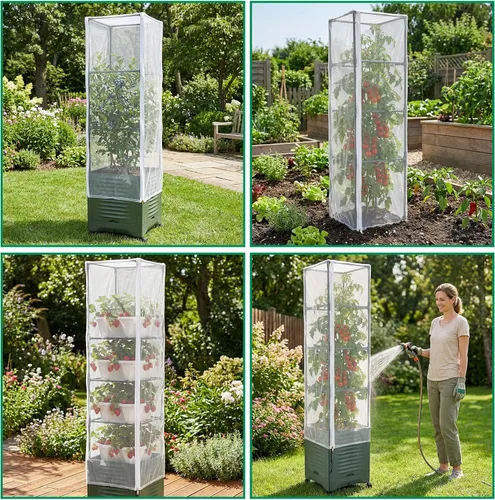 Miniatura 6 de 2 piezas de red para pájaros de jardín para jaula cuadrada de tomate, 59 x 17.7 pulgadas, barrera de insectos y pájaros, red de jaula de tomate