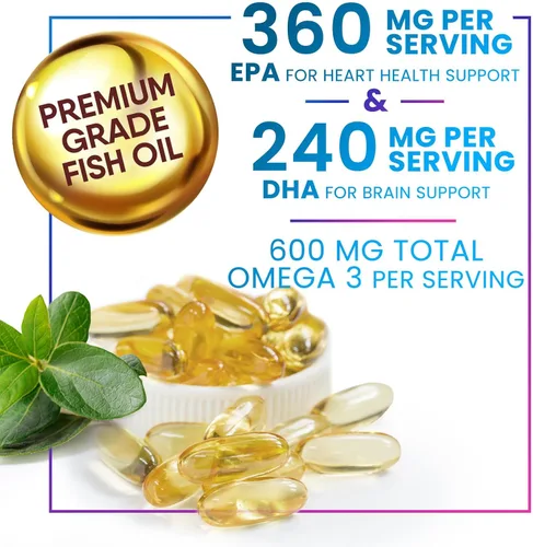 Miniatura 3 de Suplementos de aceite de pescado Omega 3 – 2400 mg de aceite de pescado por porción – Omega-3 de triple fuerza con ácidos grasos EPA y DHA – Apoyo