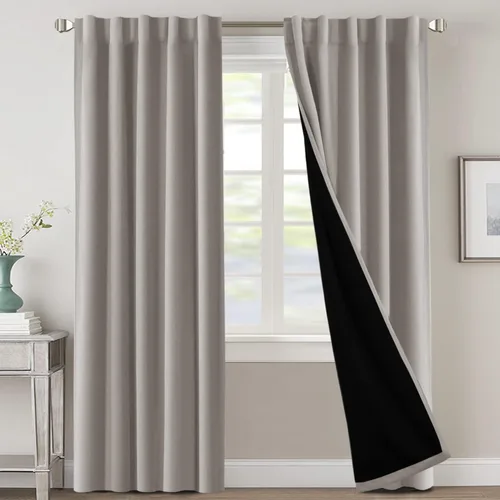 Miniatura 96 de H.VERSAILTEX Cortinas 100% opacas para dormitorio con forro negro, cortinas de oscurecimiento de habitación completa, con aislamiento térmico