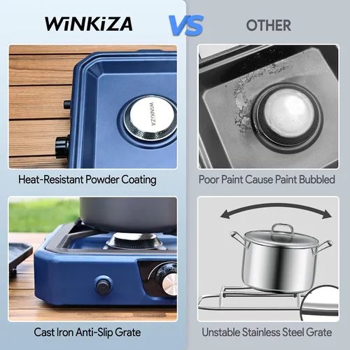 Miniatura 3 de Estufa de camping de propano inoxidable 304 de 2 quemadores con plancha, estufas portátiles de propano con 24000BTU, compatible con sartén
