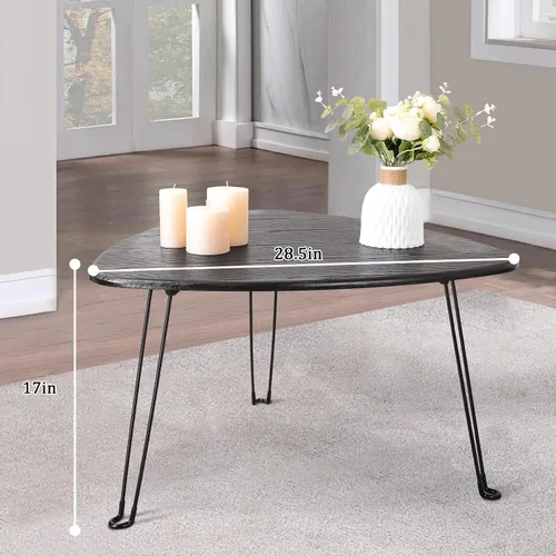 Miniatura 5 de Mesa de centro plegable negra de madera triangular para sentarse en el suelo, mesas auxiliares pequeñas ovaladas, mesa de centro moderna de mediados