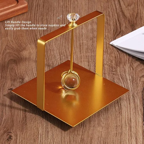 Miniatura 4 de Napkin Holder for Table, Metal Napkin Dispenser with Lift Handle, Square Paper Holder for Restaurant Hotel Farmhouse Party (Gold)