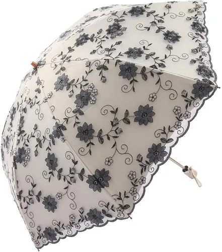 Miniatura 5 de Honeystore Bordado Encaje Flor Princesa Sol Lluvia Paraguas Decorativo Parasol 02Negro