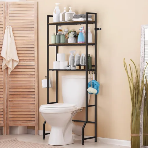 Miniatura 9 de Estante de almacenamiento sobre el inodoro de 3 niveles sobre el inodoro, organizador de baño de madera detrás del inodoro, estante de pie con 4